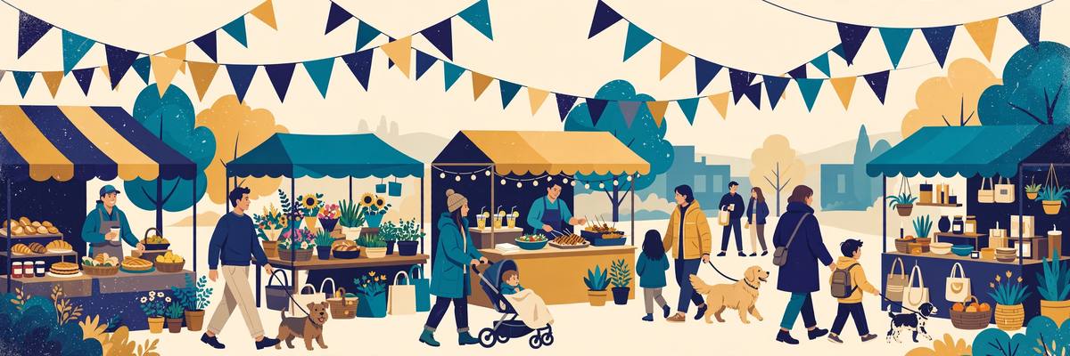 Illustration of a weekend festival with dogs
